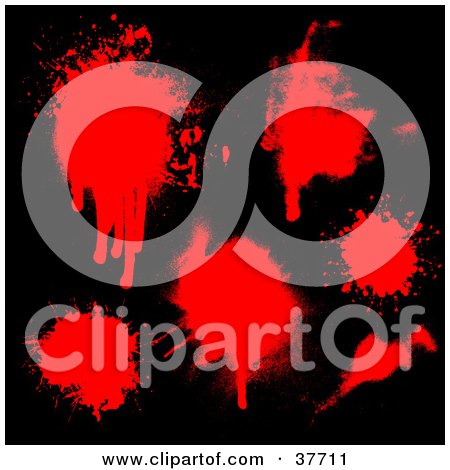 Clipart Illustration of Red Splatters Of Blood On A Black Background by KJ Pargeter