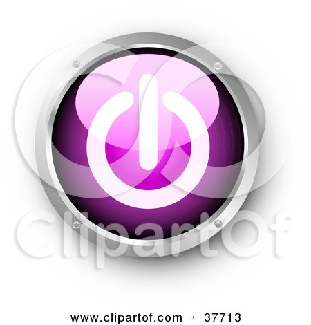 Clipart Illustration of a Purple And Chrome Shiny Power Button by KJ Pargeter