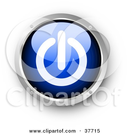 Clipart Illustration of a Blue And Chrome Shiny Power Button by KJ Pargeter