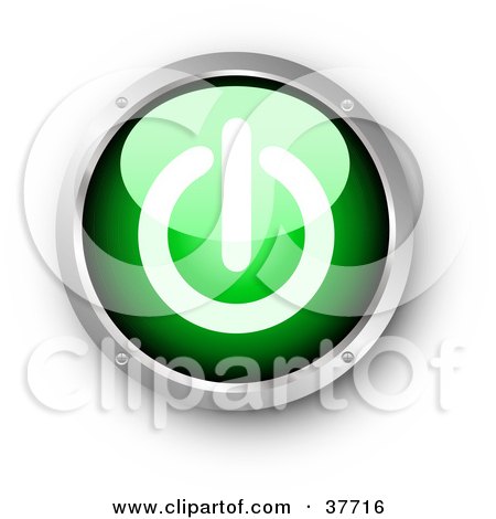 Clipart Illustration of a Green And Chrome Shiny Power Button by KJ Pargeter