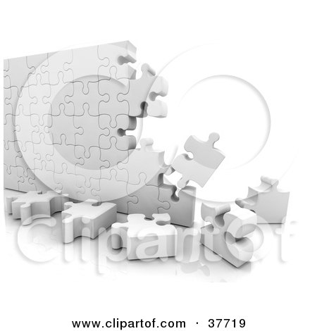 Clipart Illustration of an Incomplete White Puzzle Wall by KJ Pargeter