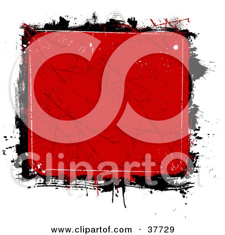 Clipart Illustration of a Grungy Red Square Bordered In Black, With Scratches by KJ Pargeter