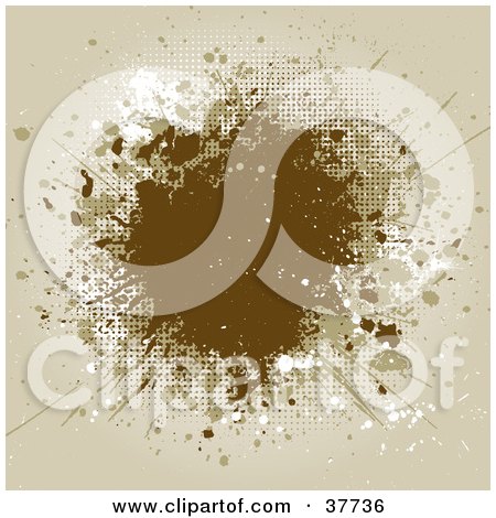 Clipart Illustration of a Beige And Brown Grunge Splatter Background With Space For Text by KJ Pargeter