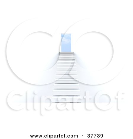 Clipart Illustration of White Stairs Leading To The Sky Through An Open Doorway by KJ Pargeter