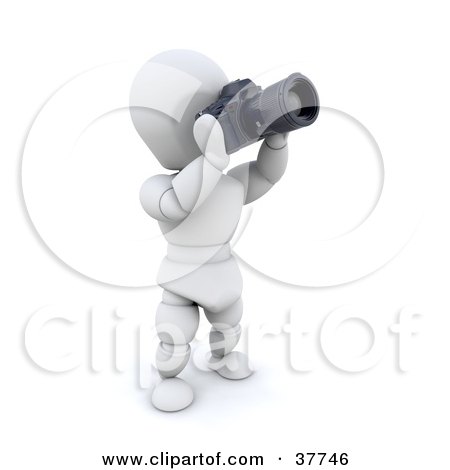 Clipart Illustration of a 3d White Character Photographer Tilting His Camera Upwards by KJ Pargeter