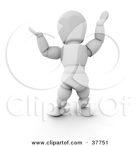 Clipart Illustration of a 3d White Character Holding His Arms Up While Shrugging Or Presenting Something by KJ Pargeter