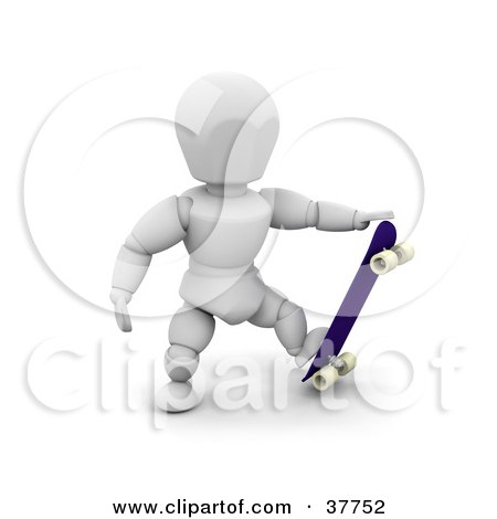 Clipart Illustration of a 3d White Character Stepping On The Edge Of His Skateboard And Grasping The Tip by KJ Pargeter