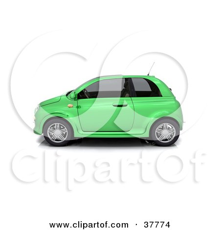 Clipart Illustration of a 3d Green Compact Car In Profile by KJ Pargeter