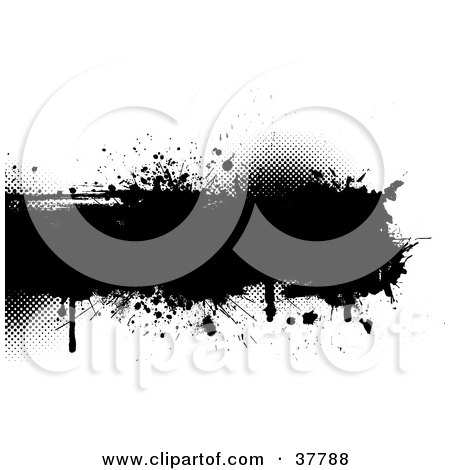 Clipart Illustration of a Black Grunge Splatter Text Box On White by KJ Pargeter