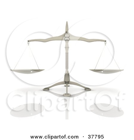 Clipart Illustration of Balanced Scales On A Reflective White Surface by KJ Pargeter