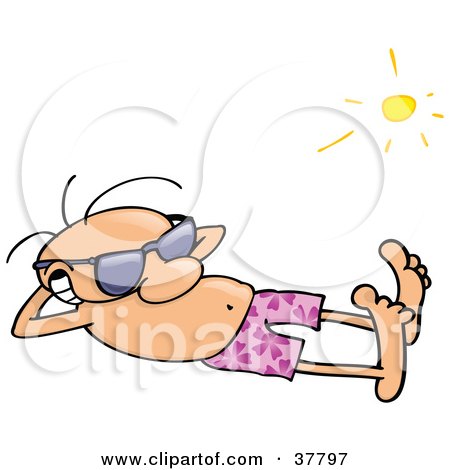 Clipart Illustration of a Relaxed Guy In Shorts, Sun Bathing And Wearing Shades by gnurf