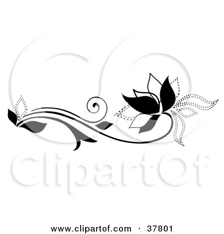 Clipart Illustration of a Black Solid Lined And Dotted Flowering Plant by OnFocusMedia