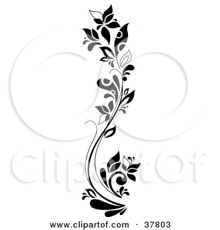 Clipart Illustration of a Black And White Tall Flowering Plant by OnFocusMedia