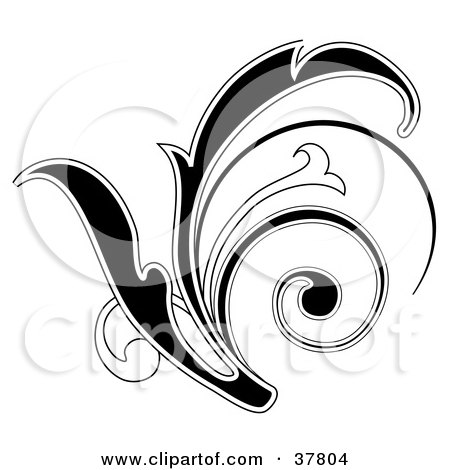 Clipart Illustration of a Black Leafy Scroll With A White Outline by OnFocusMedia