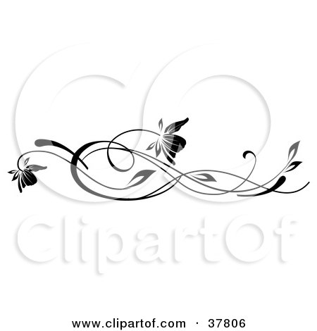 Clipart Illustration of Two Black Flowers On Long Wavy Vines by OnFocusMedia