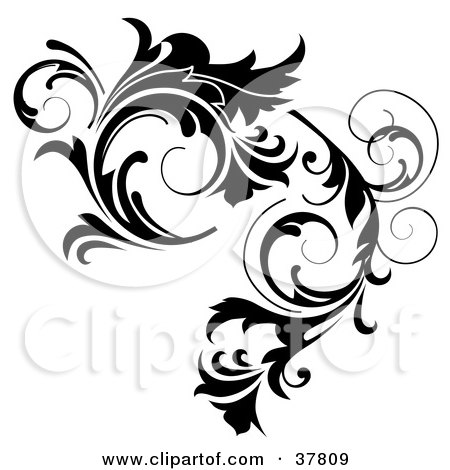 Clipart Illustration of a Thick Black Curlying Leafy Vine by OnFocusMedia