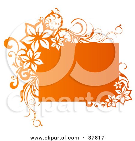 Clipart Illustration of a Gradient Orange Text Box With Floral Vine Corners by OnFocusMedia