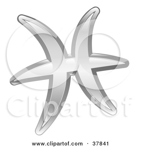 Clipart Illustration of a Shiny Silver Pisces Zodiac Astrology Symbol by AtStockIllustration