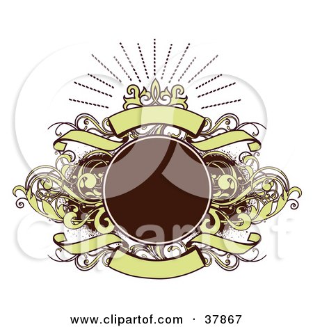 Clipart Illustration of a Blank Brown Circle With Brown And Green Vines And Banners by OnFocusMedia