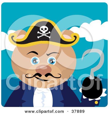 Clipart Illustration of a Teddy Bear Pirate Captain With A Hook Hand by Dennis Holmes Designs