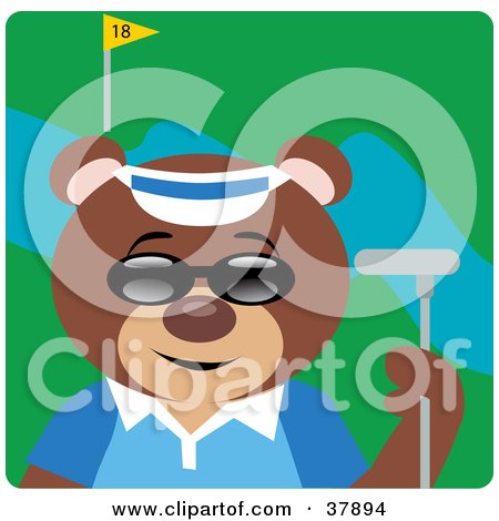 Clipart Illustration of a Cool Bear Wearing Shades And Golfing by Dennis Holmes Designs