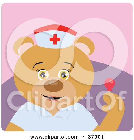 Clipart Illustration of a Nurse Teddy Bear Holding A Loli Pop by Dennis Holmes Designs