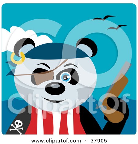 Clipart Illustration of a Panda Bear Pirate Wearing An Eye Patch And Holding A Pistil by Dennis Holmes Designs