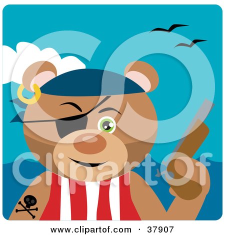 Clipart Illustration of a Pistil Bearing Teddy Bear Pirate by Dennis Holmes Designs
