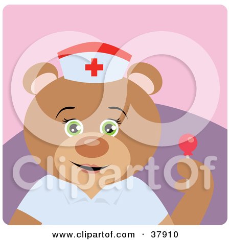 Clipart Illustration of a Bear Hospital Nurse Holding A Sucker by Dennis Holmes Designs