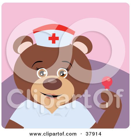 Clipart Illustration of a Nice Nurse Bear Holding A Sucker by Dennis Holmes Designs