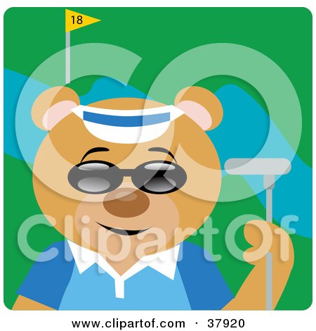 Clipart Illustration of a Golfing Bear Wearing Sunglasses and Holding a Club on the Course by Dennis Holmes Designs