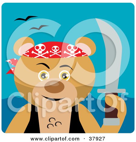 Clipart Illustration of a Tough Pirate Bear Holding a Sword by Dennis Holmes Designs