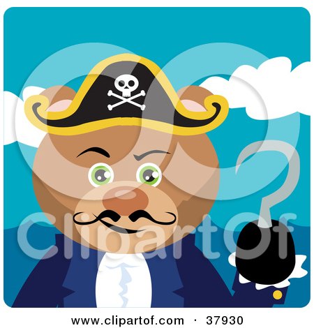 Clipart Illustration of a Captain Hook Pirate Bear by Dennis Holmes Designs