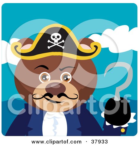 Clipart Illustration of a Pirate Captain Bear With A Hook Hand by Dennis Holmes Designs