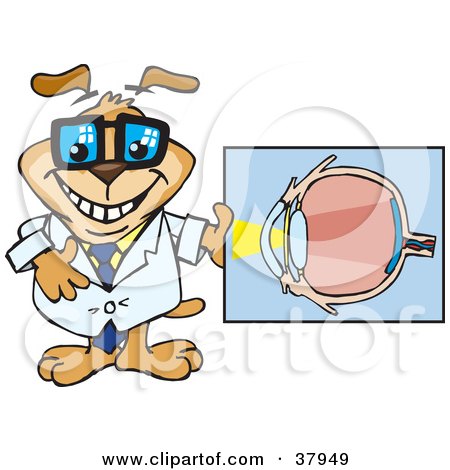 Clipart Illustration of a Dog Optometrist Holding Up A Diaphram Of An Eyeball by Dennis Holmes Designs