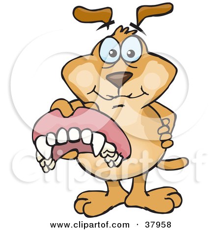 Clipart Illustration of a Dentist Dog Holding Out A Pair Of False Teeth Dentures by Dennis Holmes Designs