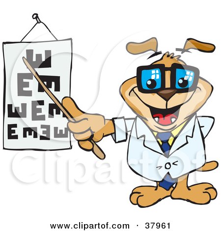Clipart Illustration of a Dog Optometrist Pointing To An Eye Chart by Dennis Holmes Designs