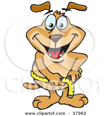 Clipart Illustration of a Brown Dog Measuring His Waist With A Tape Measure by Dennis Holmes Designs