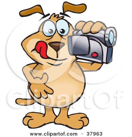 Clipart Illustration of a Brown Dog Filming A Home Video With A Cam Corder by Dennis Holmes Designs