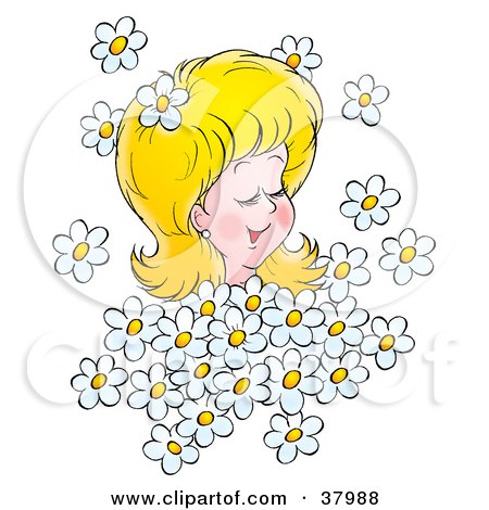 Clipart Illustration of a Blond Woman Being Showered In White Daisies by Alex Bannykh