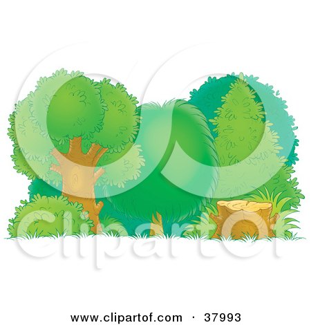 Clipart Illustration of a Chopped Down Tree Stump At The Edge Of A Healthy Forest by Alex Bannykh
