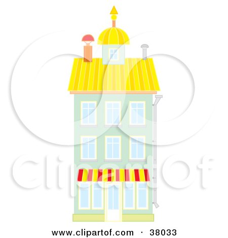 Clipart Illustration of a Yellow Roof On A Green Building by Alex Bannykh