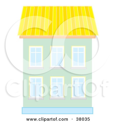Clipart Illustration of a Green Building With A Yellow Roof by Alex Bannykh