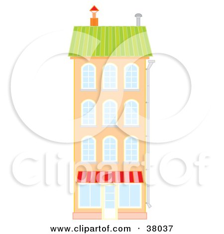 Clipart Illustration of an Orange Building With A Green Roof by Alex Bannykh