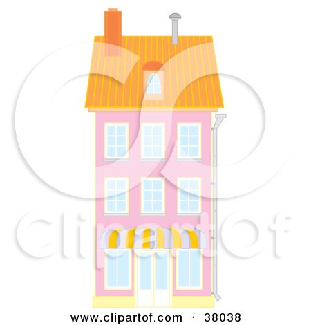 Clipart Illustration of a Pink Building With An Orange Roof by Alex Bannykh