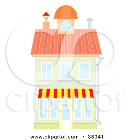 Clipart Illustration of a Red Roof On A Green Building by Alex Bannykh
