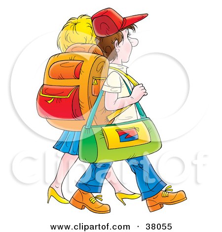 Clipart Illustration of a Traveling Couple Carrying Luggage by Alex Bannykh