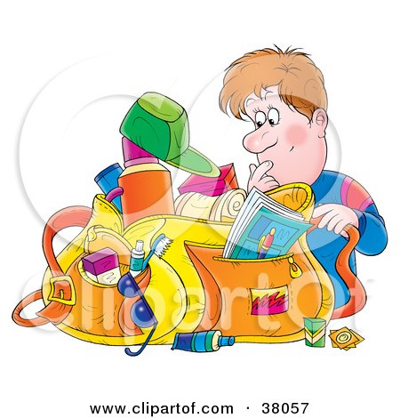 Clipart Illustration of a Male Traveler Searching Through His Messy Bag by Alex Bannykh