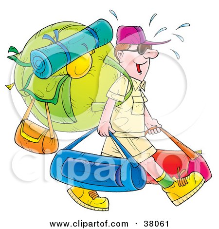 Clipart Illustration of a Sweaty Male Tourist Carrying Luggage by Alex Bannykh