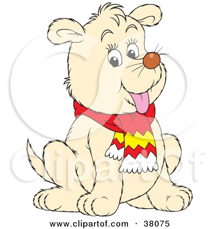 Clipart Illustration of a Beige Dog In A Scarf by Alex Bannykh